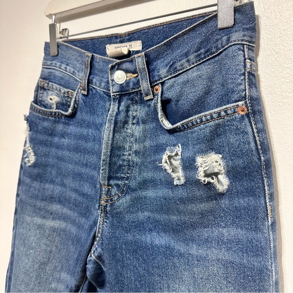 Forever 21 Blue Distressed High Waisted Button Fly Boyfriend Jeans Size 24 - Picture 11 of 12